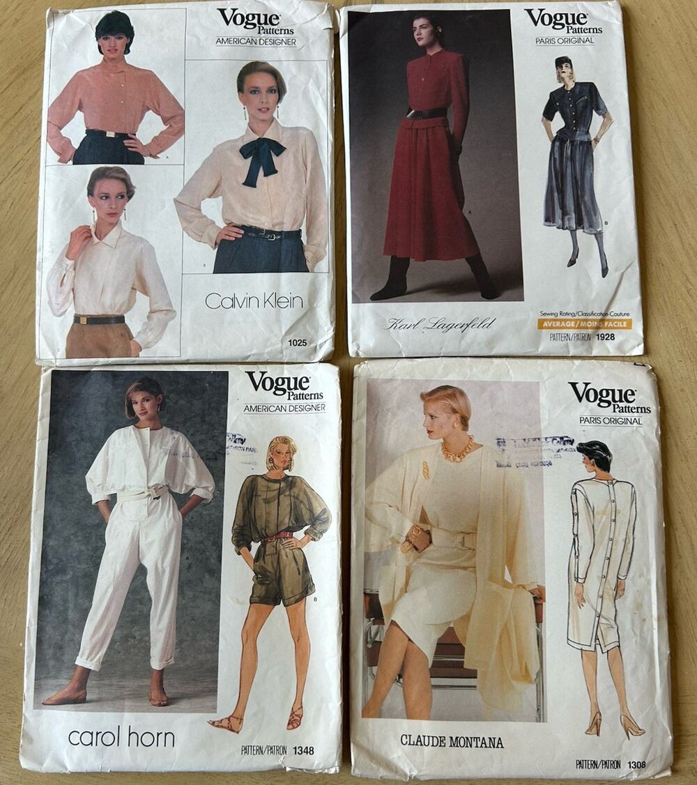 4 VTG Vogue 80s Sew Patterns designer Lagerfeld, Horn, Klein, Montana, Workwear
